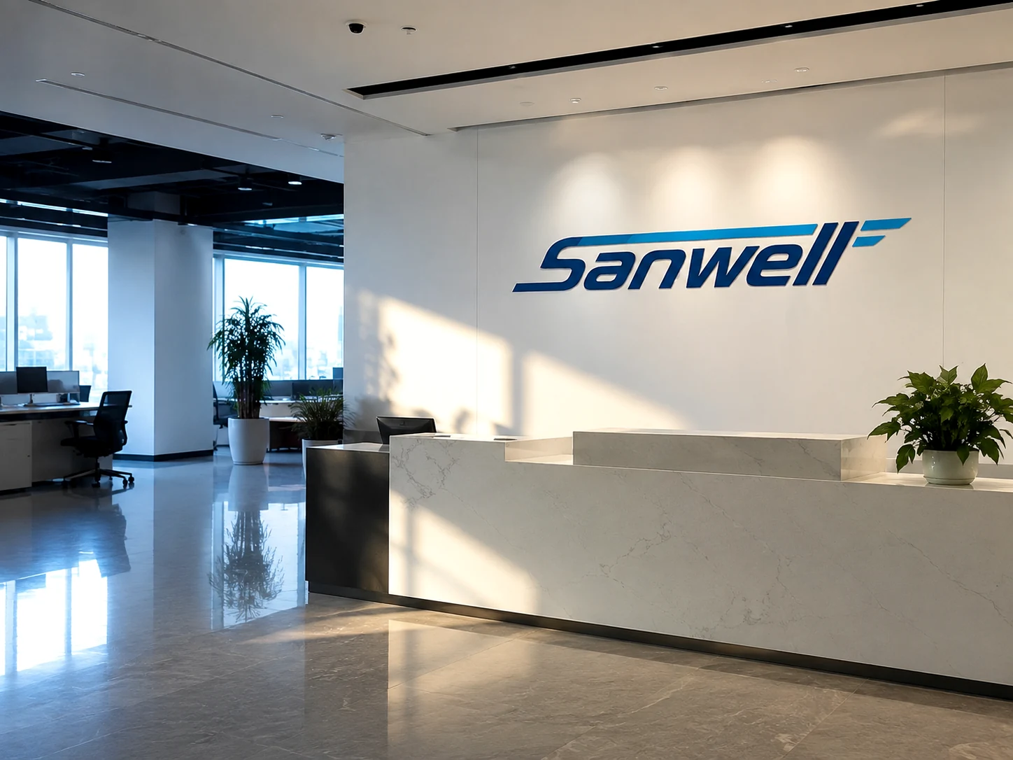 SANWELL LOGISTICS reception area with the company logo on the wall