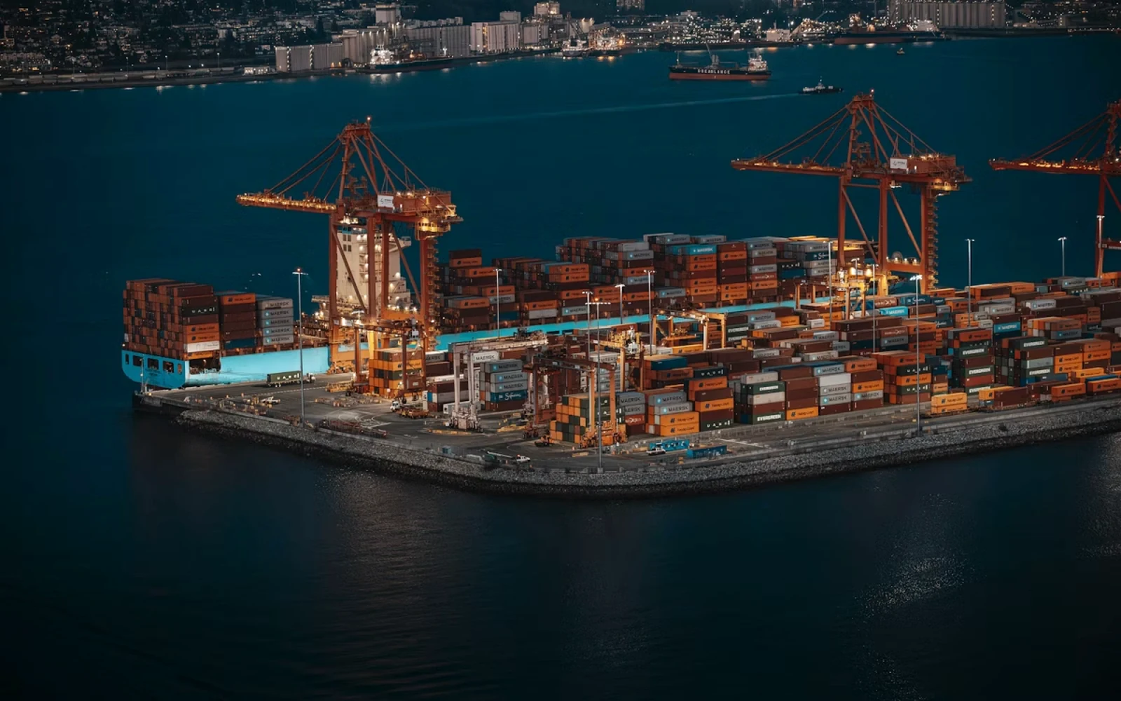 Industrial freight operation with heavy logistics equipment